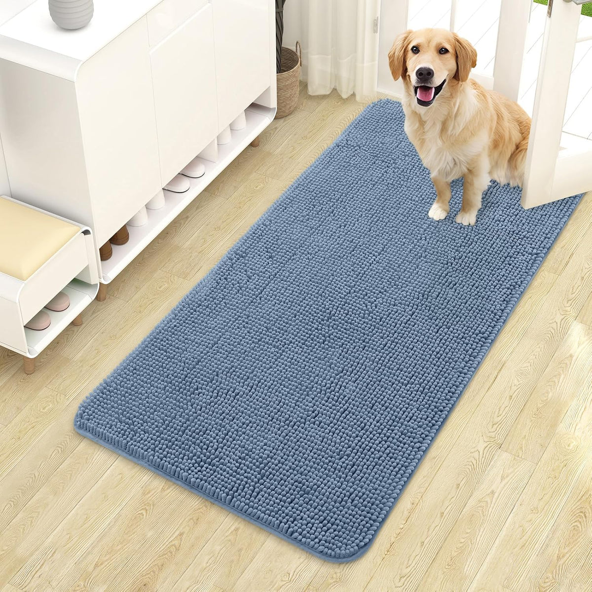 OLANLY Dog Door Mat for Muddy Paws 44x24, Super Absorbent Chenille Mud Mat