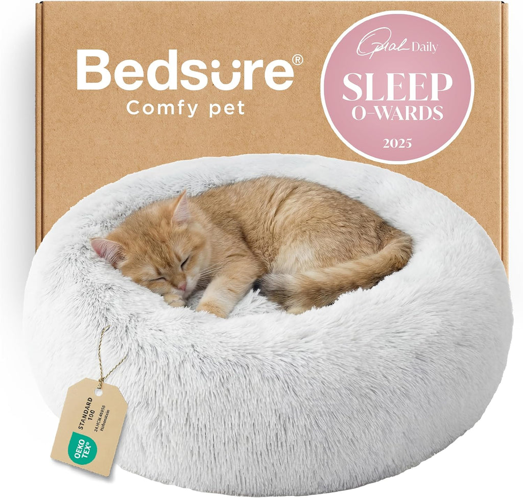 Bedsure Calming Cat Beds Donut Round Washable Kitten Bed,20 inches