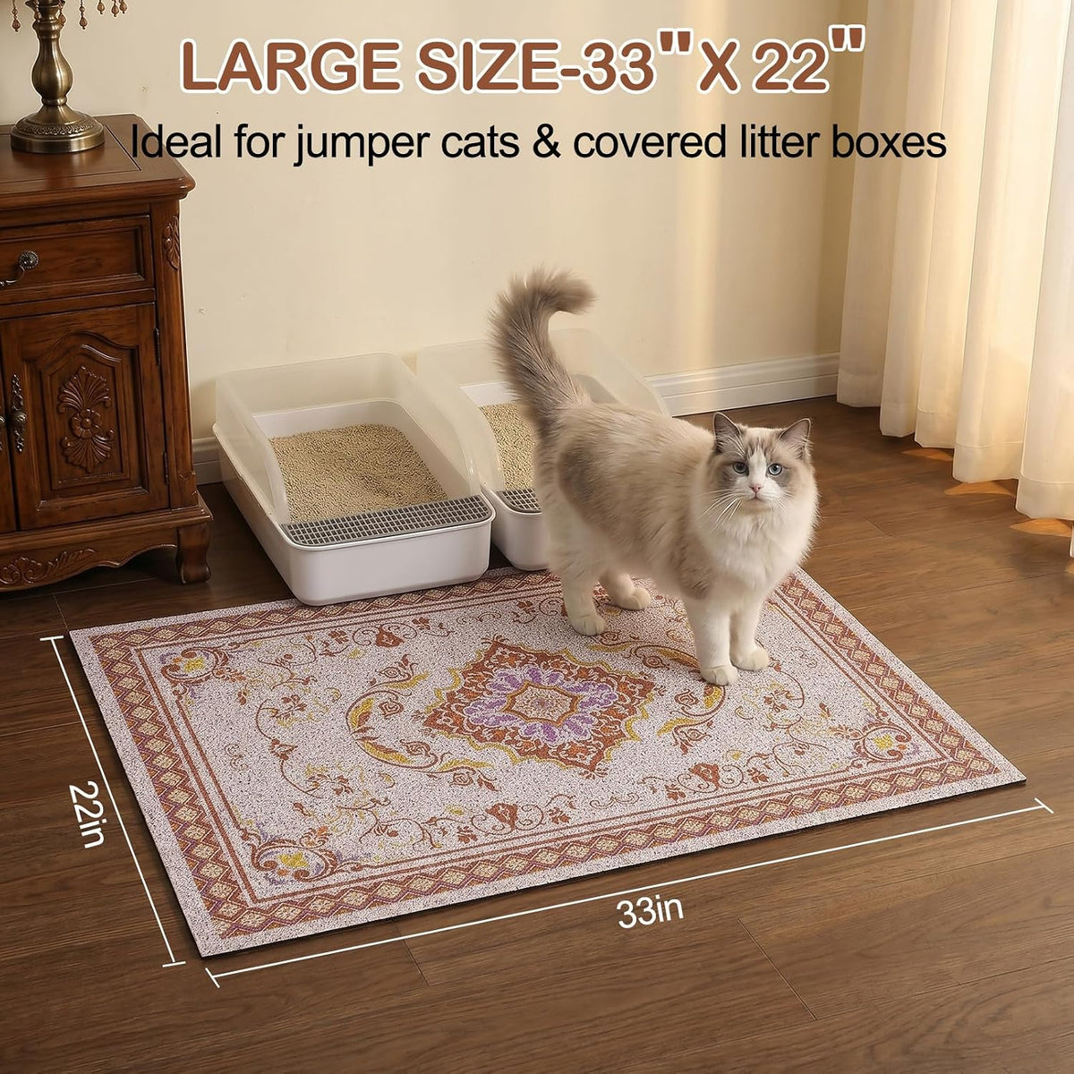 Glittme Cat Litter Mat, 33"x22" Non-Slip Washable Trapping Mat for Cats | Litter Trapping Mat With Thick PVC Coil To Catch Scatter, Soft On Paws And Waterproof Bottom To Protect Floors