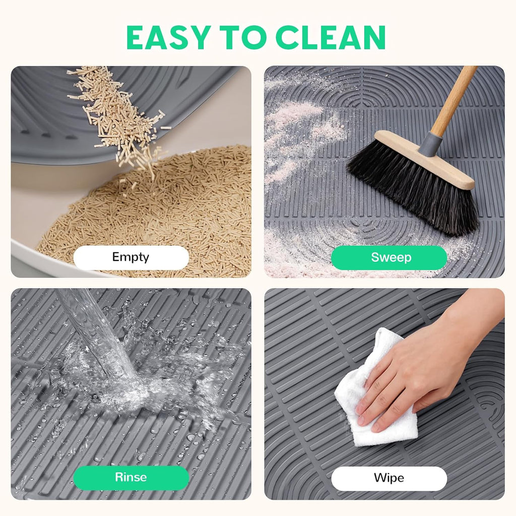 Pawtasy Cat Litter Mat,34" x 22" Large Silicone Pad for Floor Waterproof Litter Trapping Mat for Scatter Control Soft on Kitty Paws Non-Slip Easy to Clean