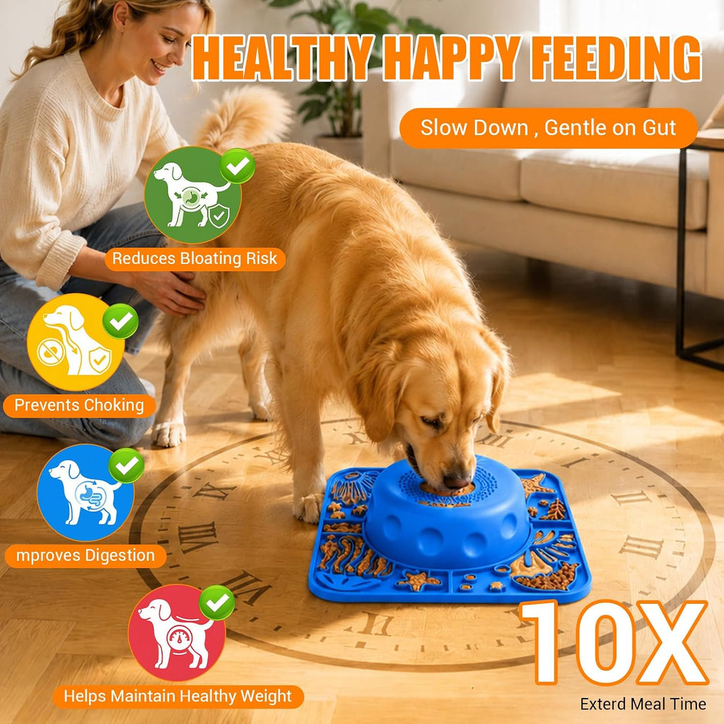 2-in-1 Slow Feeder Dog Bowl with Rolling Ball, Dog Lick Bowl & Lick Mat