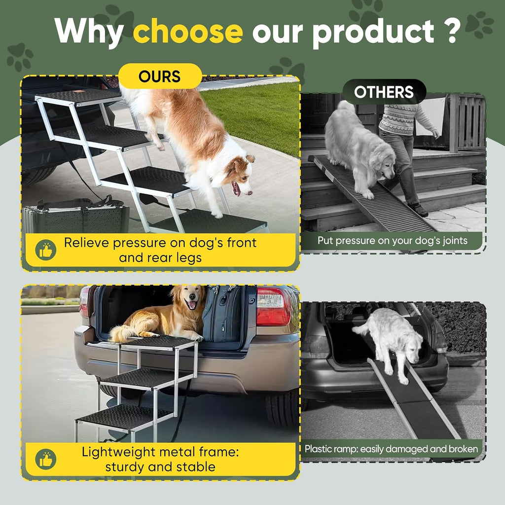 Sakerplus Dog Stairs for Large Dogs, 17.7” Wide Dog Ramps for Car 5 Steps