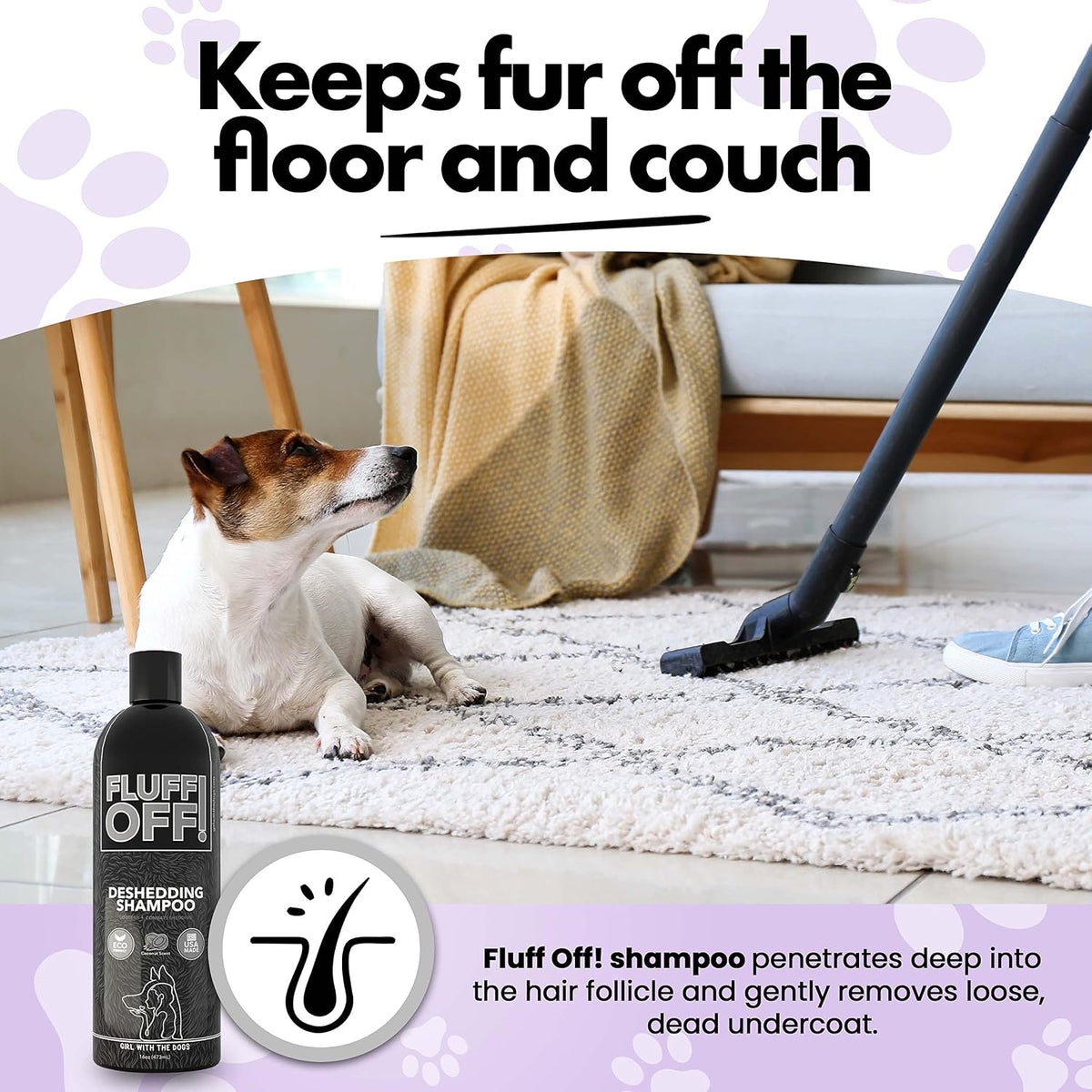 Fluff Off! by Girl With The Dogs, Natural Deshedding Dog & Cat Shampoo 16 Oz and Pet Scent 8 Oz
