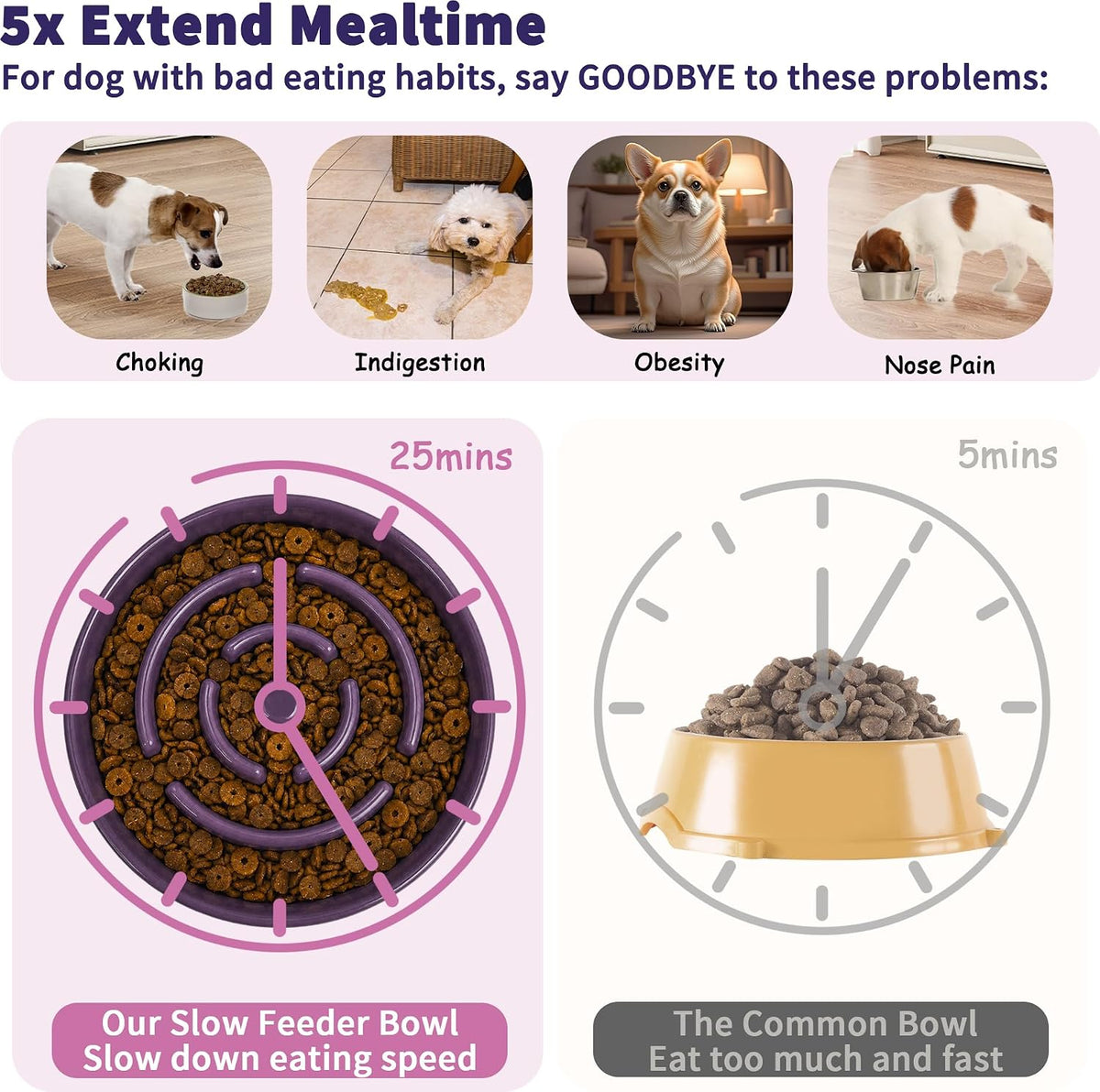 Elevated Slow Feeder Dog Bowl, 8.8" Ceramic Maze Dog Bowl with Stand