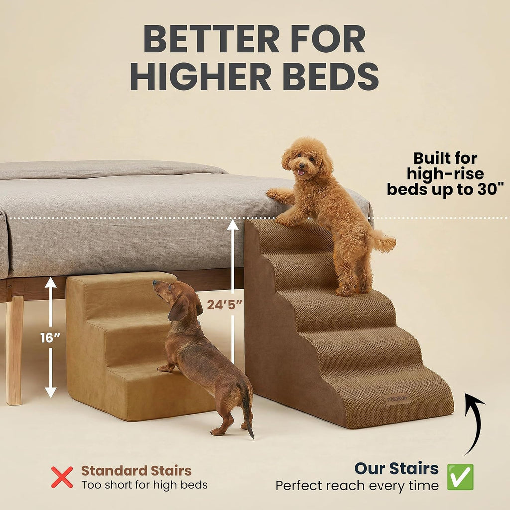 Miorun Dog Stairs for High Beds, 24.5" Foam Pet Ramp Step for Small Dogs