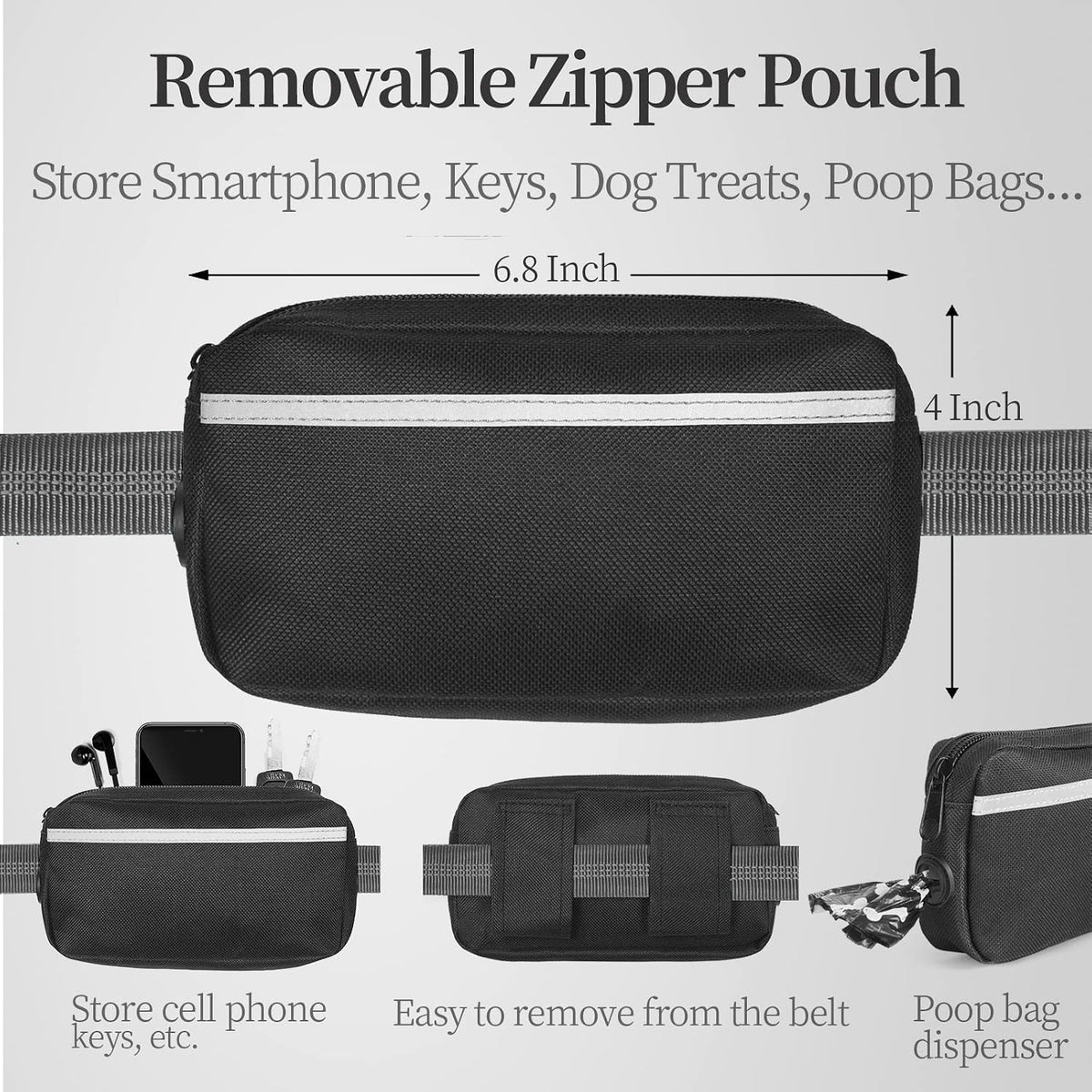 iYoShop Hands Free Dog Leash with Zipper Pouch, Large, 25-120 lbs, Grey