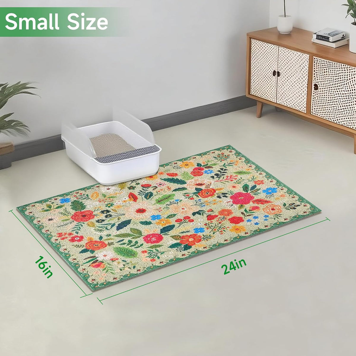Cat Litter Mat, 24" x 16" Litter Box mat, Upgrade Non-Slip Kitty Litter mat, Traps 100% Litter, Soft on Kitty Paws, Easy Clean for Scatter Control, Bohe cat Food mat, Urine Waterproof | Traps 100% Litter, Cute litter mat for litter box, Soft on Kitty P...