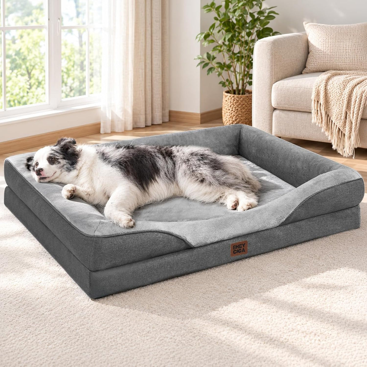 EHEYCIGA Orthopedic XL Dog Bed for Large Dog, Memory Foam Dog Couch, Grey