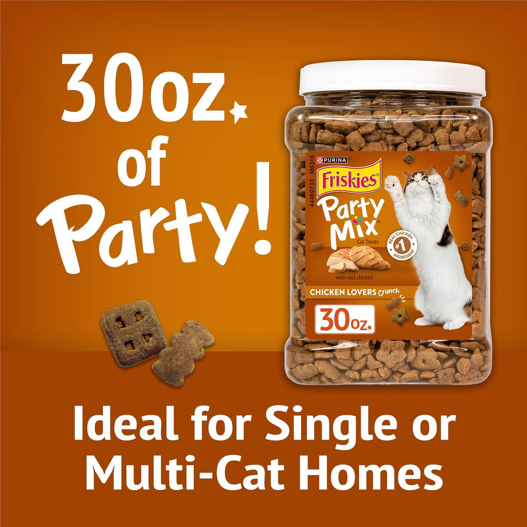 Friskies Purina Party Mix Chicken Lovers Crunch Cat Treats, 30 oz Canister