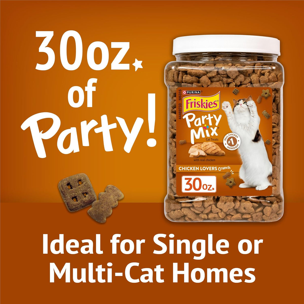 Friskies Purina Party Mix Chicken Lovers Crunch Cat Treats, 30 oz Canister