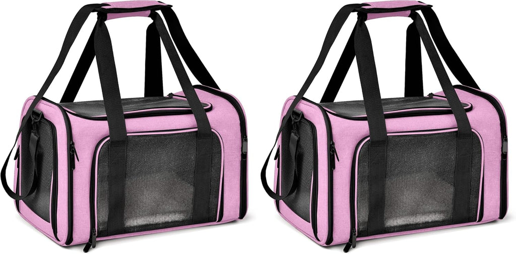 Henkelion Pet Carrier for Small Medium Cats Dogs Puppies up to 15 Lbs, TSA Airline Approved, Soft Sided, Collapsible Travel - Pink (Pack of 2)