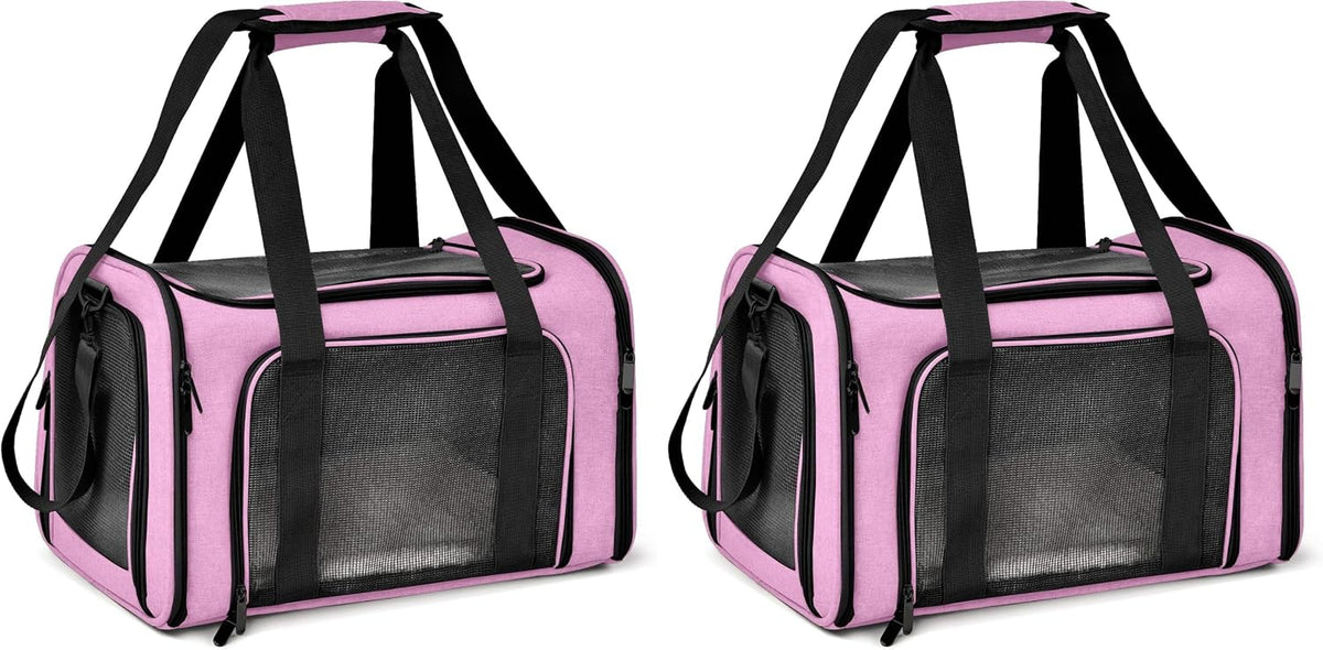 Henkelion Pet Carrier for Small Medium Cats Dogs Puppies up to 15 Lbs, TSA Airline Approved, Soft Sided, Collapsible Travel - Pink (Pack of 2)