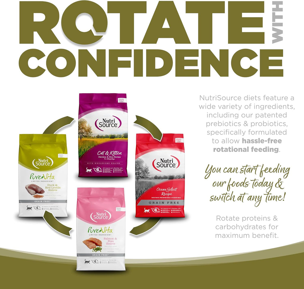 NutriSource Pure Vita Grain Free Cat Food, Duck and Red Lentils, 12LB
