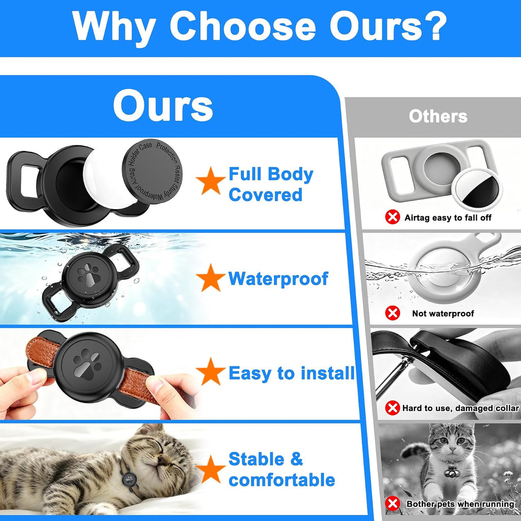Airtag Collar Holder for Cats or Small Dogs, Waterproof, 1 Pack Black