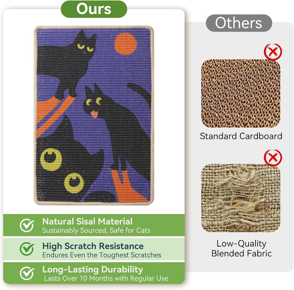 3-in-1 Sisal Cat Scratcher Mat with Sticker Tape Floor & Wall Scratch Pad