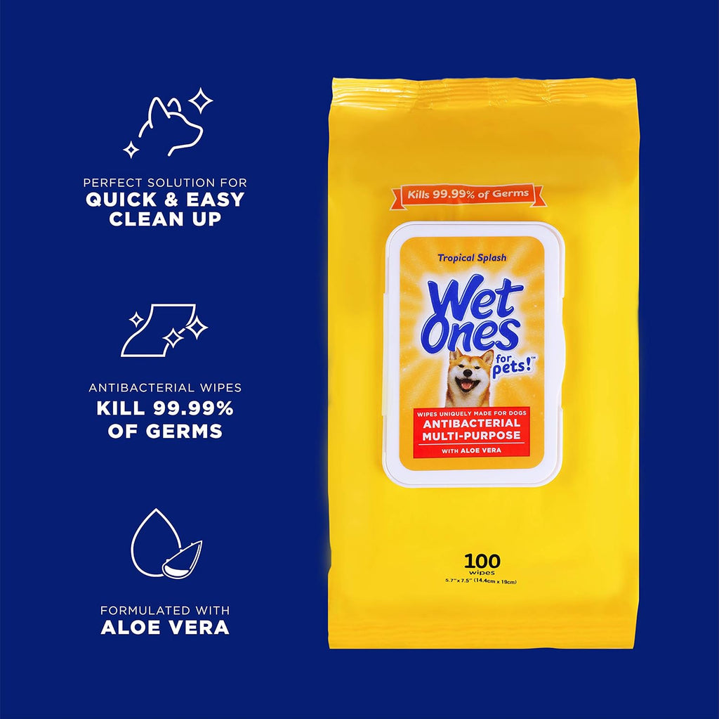 Wet Ones for Pets Multipurpose Dog Wipes, Tropical Splash, 100 Count, 12-Pk