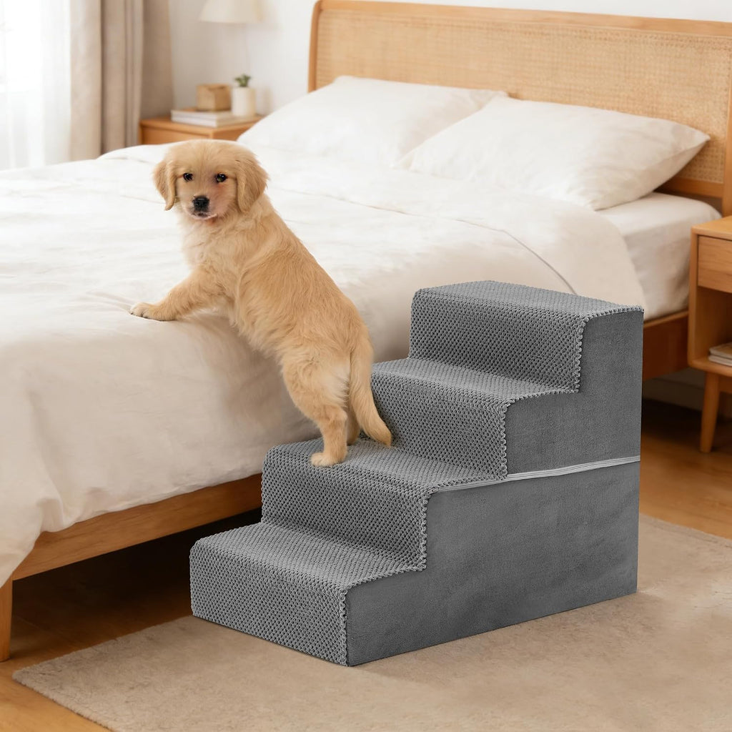 4-Step Dog Stairs for Large Dogs and Cats, 18in H Dog Steps, Grey