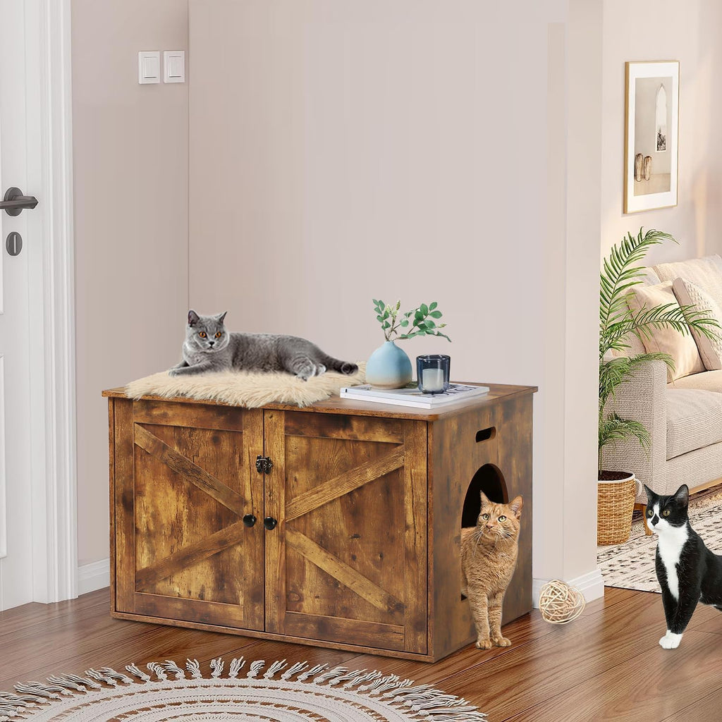 Timberer Cat Litter Box Enclosure, Hidden Litter Box Furniture with Divider | Wooden Cat Washroom Furniture, Indoor Cat House, Dog-Proof, Fits Most of Litter Box, Rustic Brown