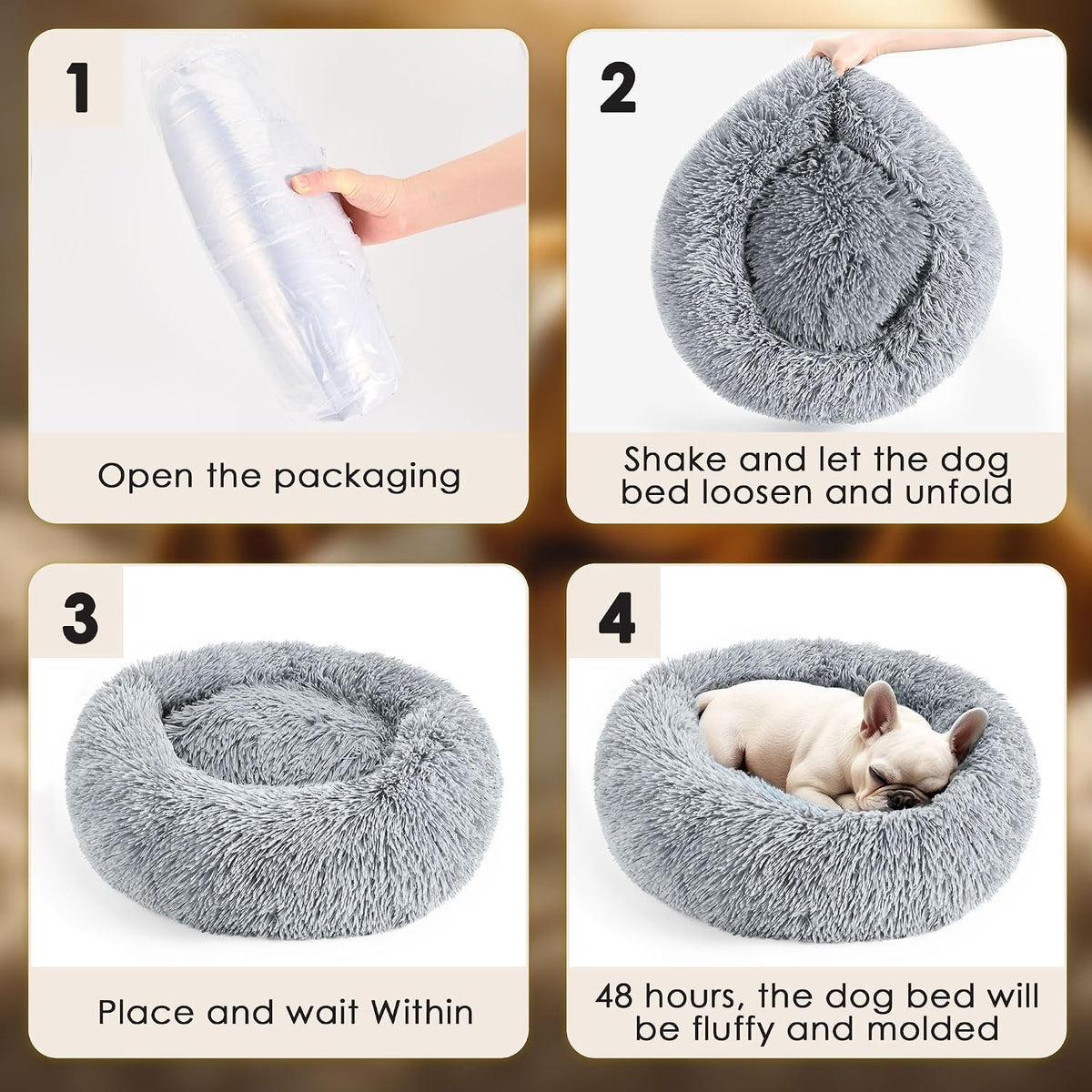 28in Large Dog Bed, Calming Donut Bed for Puppy and Kitten (Light Grey)