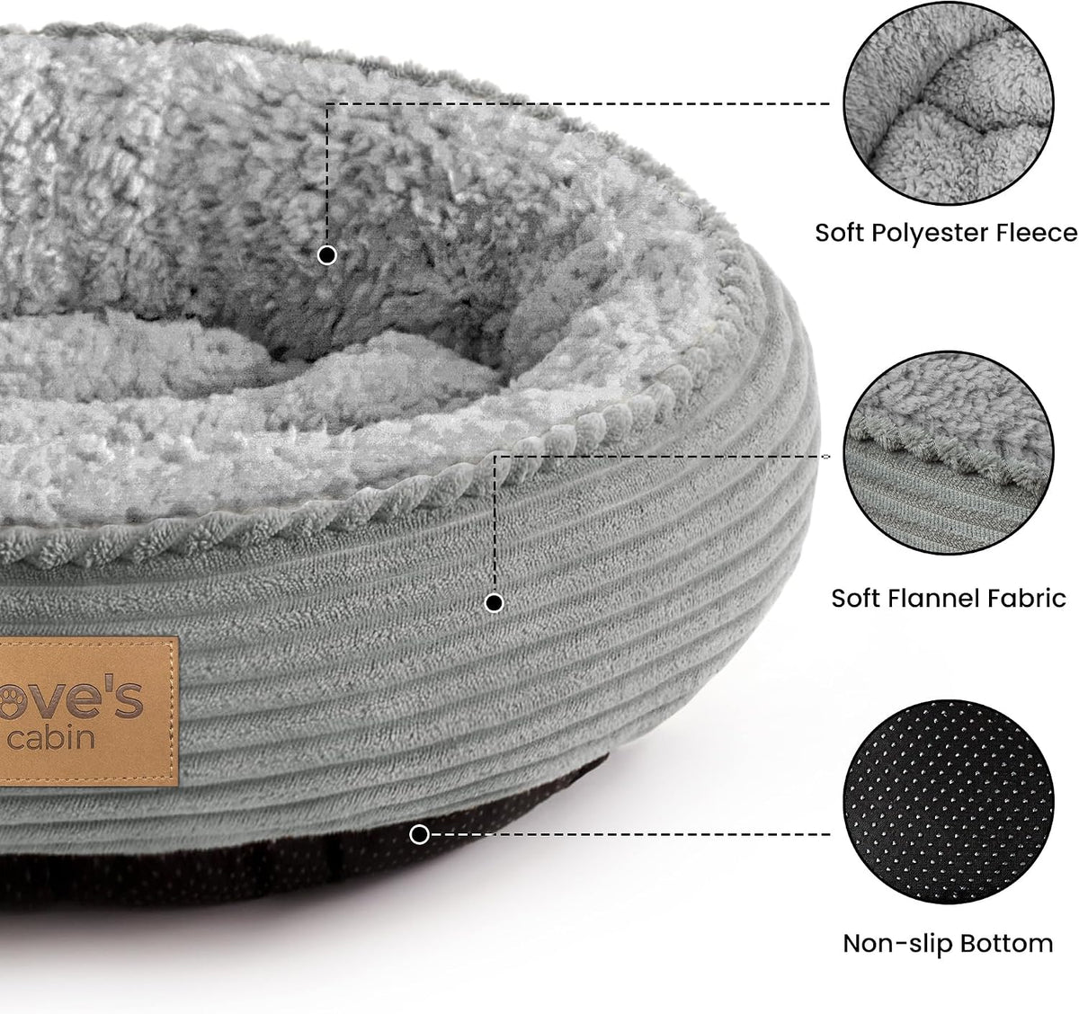 Love's cabin Round Donut Cat and Dog Cushion Bed, 24in Pet Bed for Small or Medium Dogs, Anti-Slip & Water-Resistant Bottom, Soft Durable Fabric Pet Beds, Washable Calming Cat Bed Pure Gray