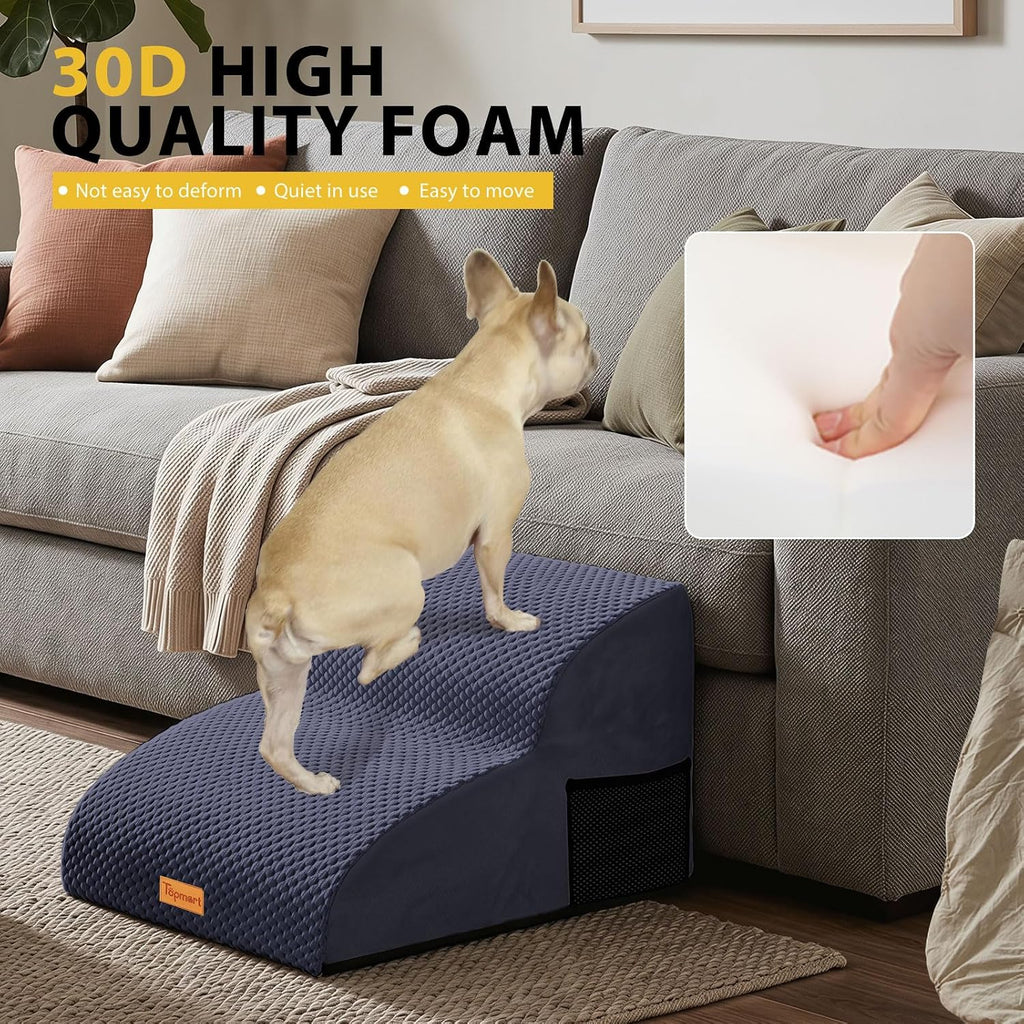 2-Step Dog Stairs for Small Dogs, Non-Slip Foam Pet Steps for Low Couch Bed