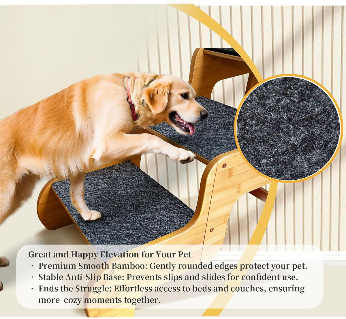Extra Wide Dog Stairs for Large Dogs, 3-Step,Supports Up to 160 LB