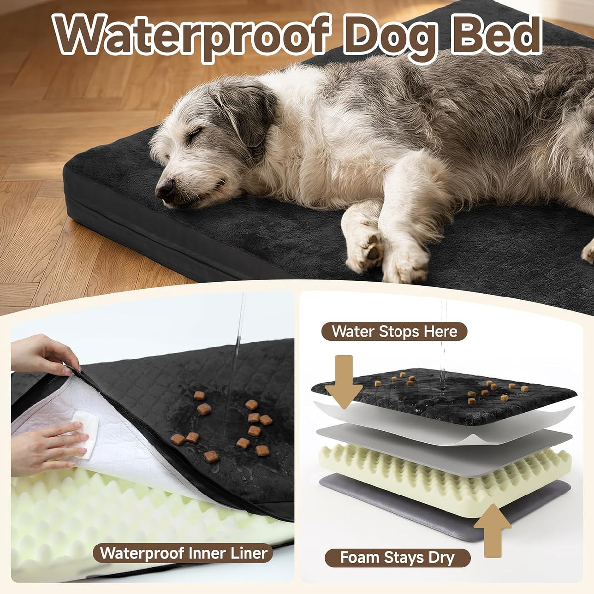 XXL Waterproof Dog Crate Bed, Extra Large Washable Kennel Pad, 47x29, Black