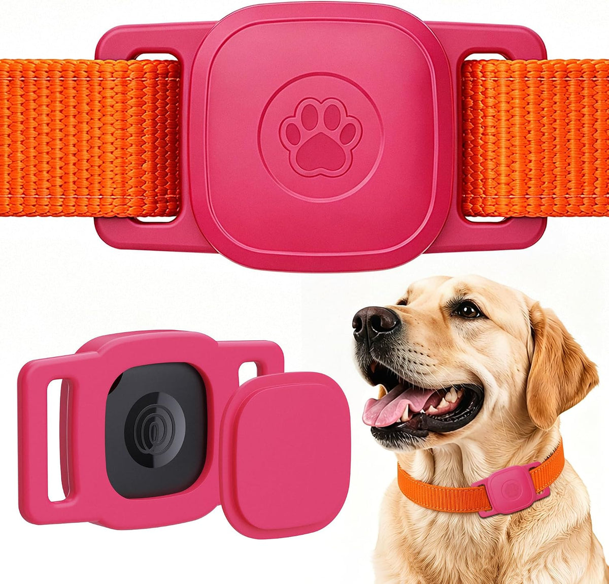 DDJ 2-Pack Waterproof Dog Collar Holder for Tile Mate Tracker, Durable Silicone Life360 Tile Case for Cat &Pet Collars Without Shaking, Anti-Lost Full Body for Tile Cover, Easy to Install, Pink Punch