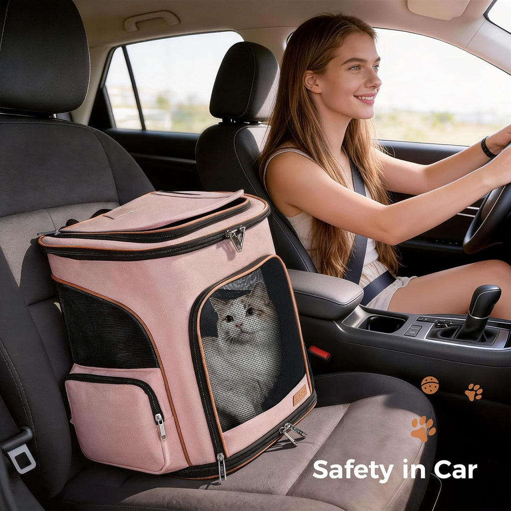 Lekereise Large Cat Backpack Carrier Expandable Pet Carrier Backpack for Small Dogs Medium Cats Fit Up to 18 Lbs, Foldable Puppy Backpack Carrier for Travel, Hiking, Pink