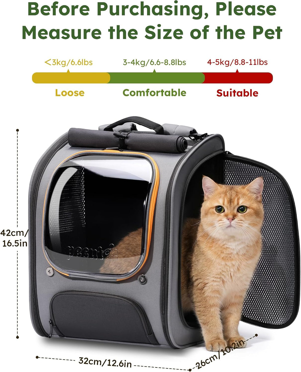 Pecute Cat Backpack Carrier,Large Space Cat Bubble Backpack,Ergonomic,Gray