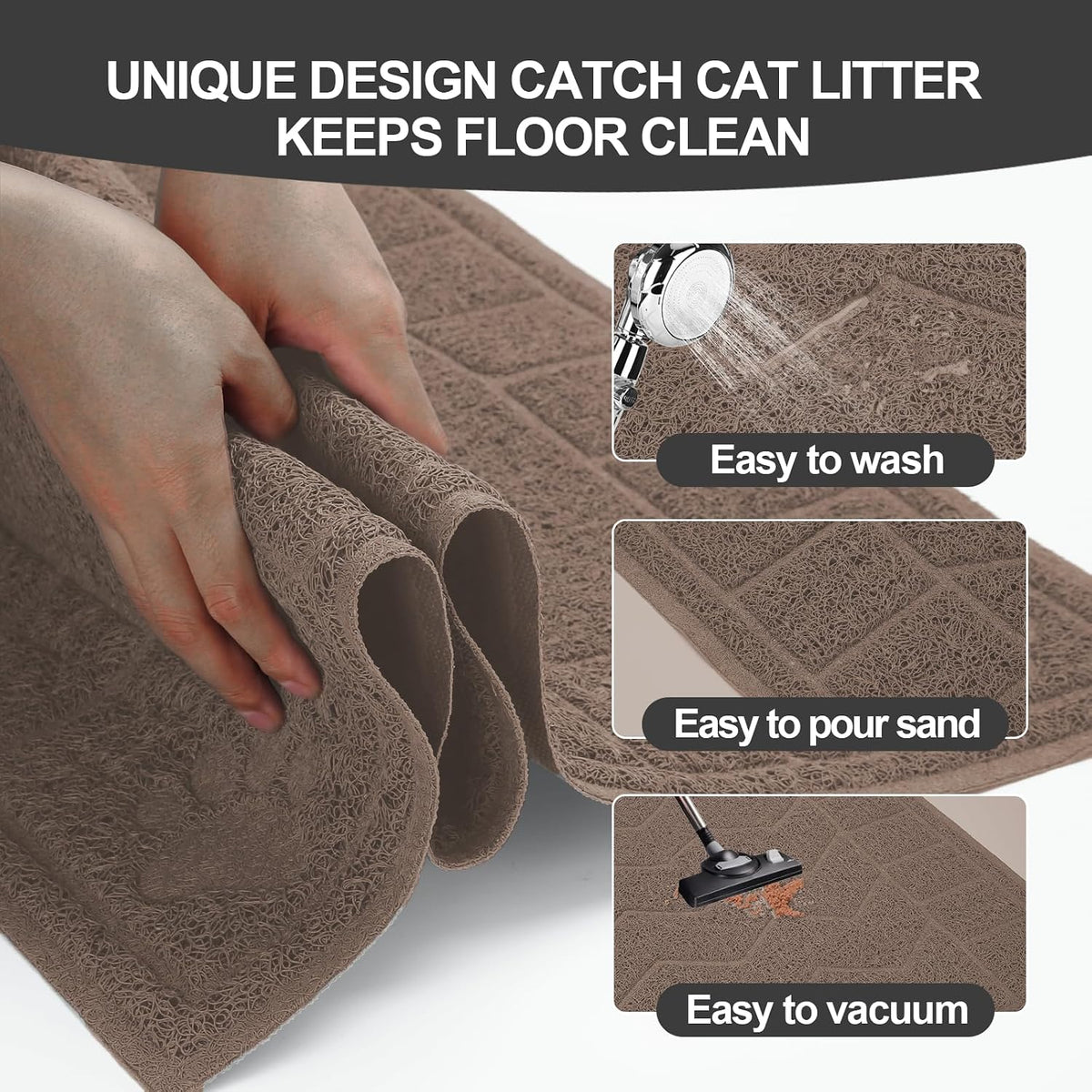 Cat Litter Box Mat, 35" x 24" Large Waterproof Litter Trapping Mat | Thick Mesh Traps Litter, Non-Slip Kitty Litter Mat for Indoor Cat, Soft Paws, BPA-Free, Multi-Use, Easy Clean, Large Coverage