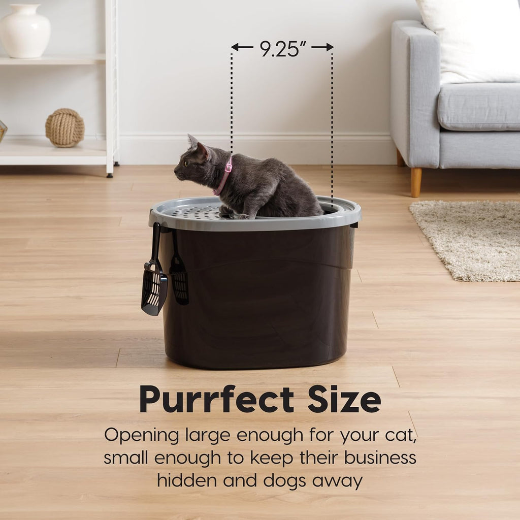 IRIS USA Large Top Entry Cat Litter Box, Hooded Privacy, Black/Gray | Multi-Cat Households, Protected Interior, Enclosed Top Access, Dog Proof Pan, Reduced Tracking, Odor Trapping