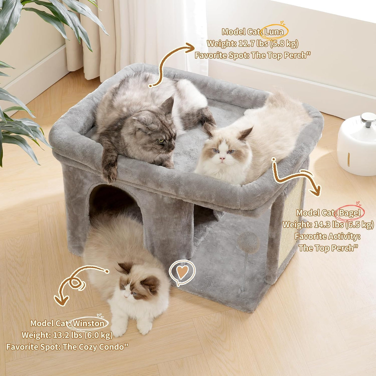 Heybly Cat Tree, 14" Cat Tower with Large Cat Bed & Condo HCT203SW