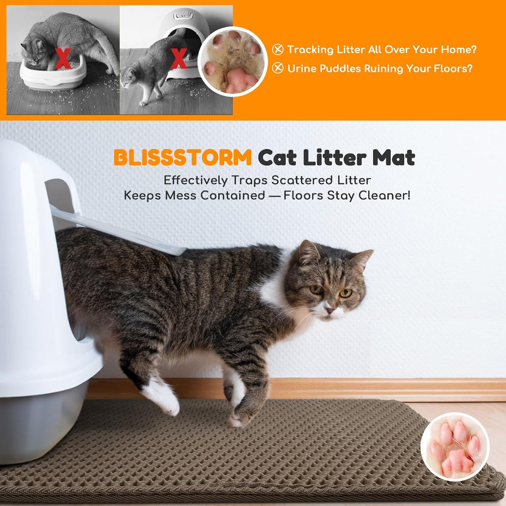 Cat Litter Mat 31"x24",Double Layer EVA Litterbox Mat Brown | Extra Large Honeycomb, Waterproof & non-slip, Odor-free, easy clean, washable durable floor protector,scatter control