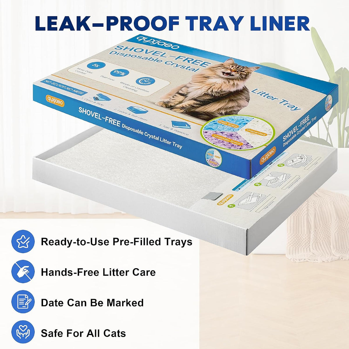 Crystal Cat Litter Tray Refill for PetSafe Litter Box, White 4-Pack | Pre-Filled Disposable Tray for Auto Self-Cleaning Machine, No-Scoop Replacement Liner, Non-Clumping Silica, Odor/Leak-Proof