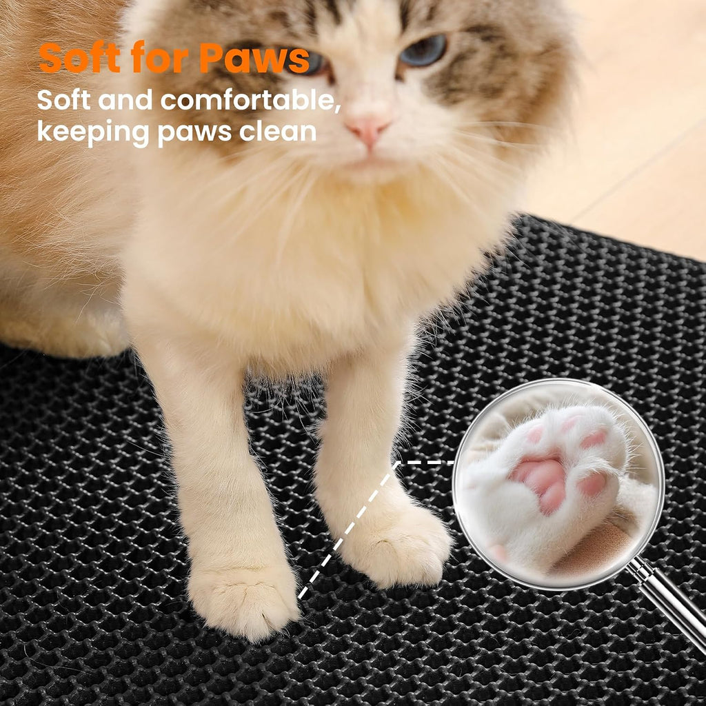 Extra Large Cat Litter Mat, Double Layer Honeycomb Design | 30x22”, Reduces Litter Tracking, Easy to Clean, Waterproof, Non-Slip, Soft on Paws, Scratch Resistant, Black, XL