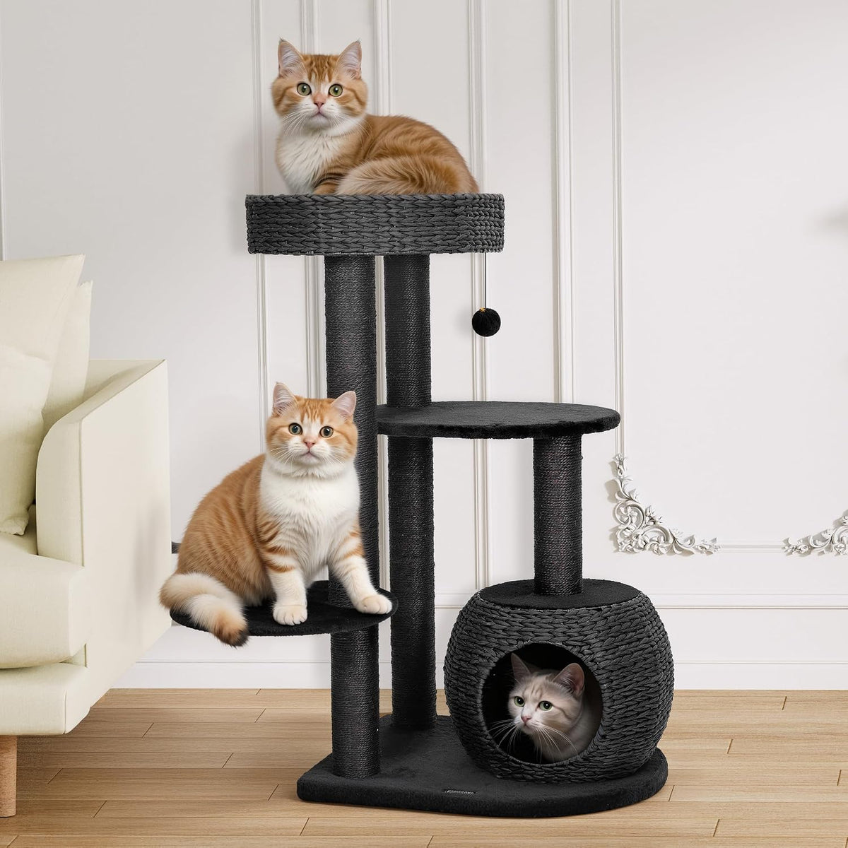 KAMABOKO Modern Gothic Cat Tree, 39" Tall Cat Trees for Indoor Cats Black