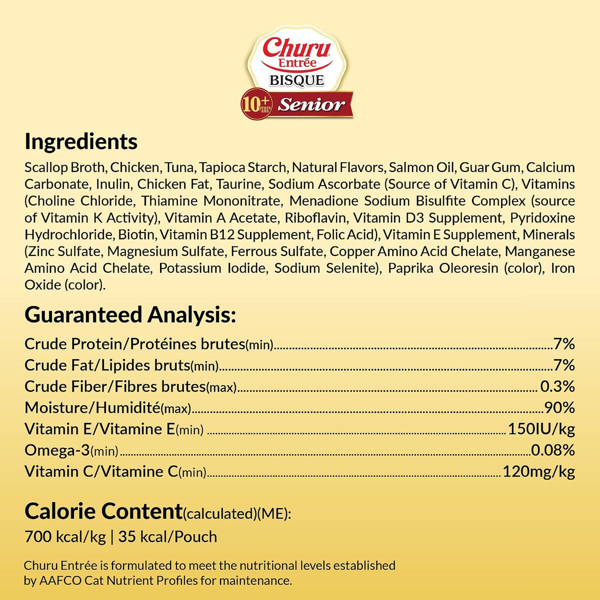 INABA Churu Entree Bisque Senior Wet Cat Food, Chicken Tuna, 6ct