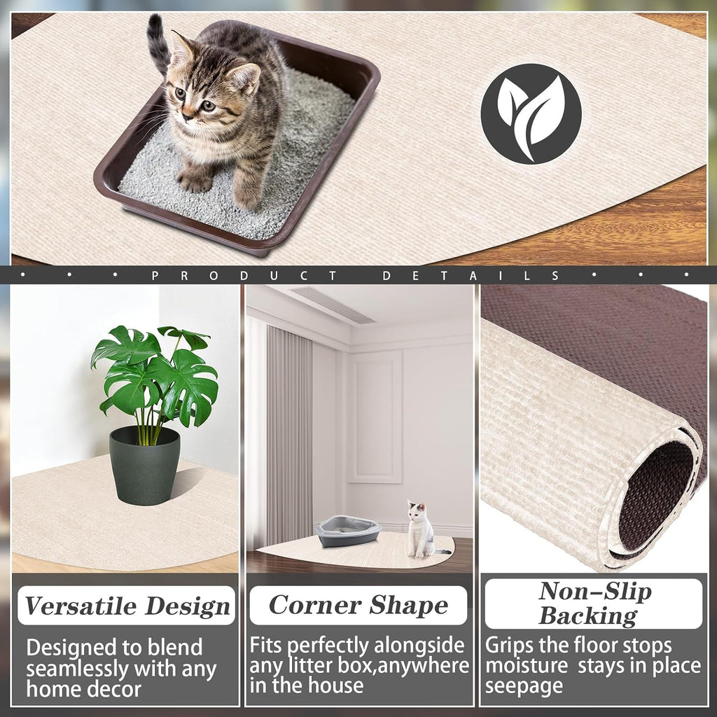 Tinideya 2 Pcs Corner Cat Litter Mat Waterproof Litter Box Mat, Beige White