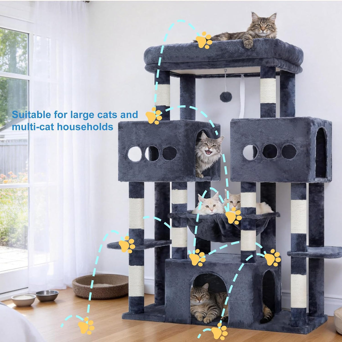 Hey-brother Cat Tree Tower with Sturdy Wide Base, Large Platforms, MPJ083G