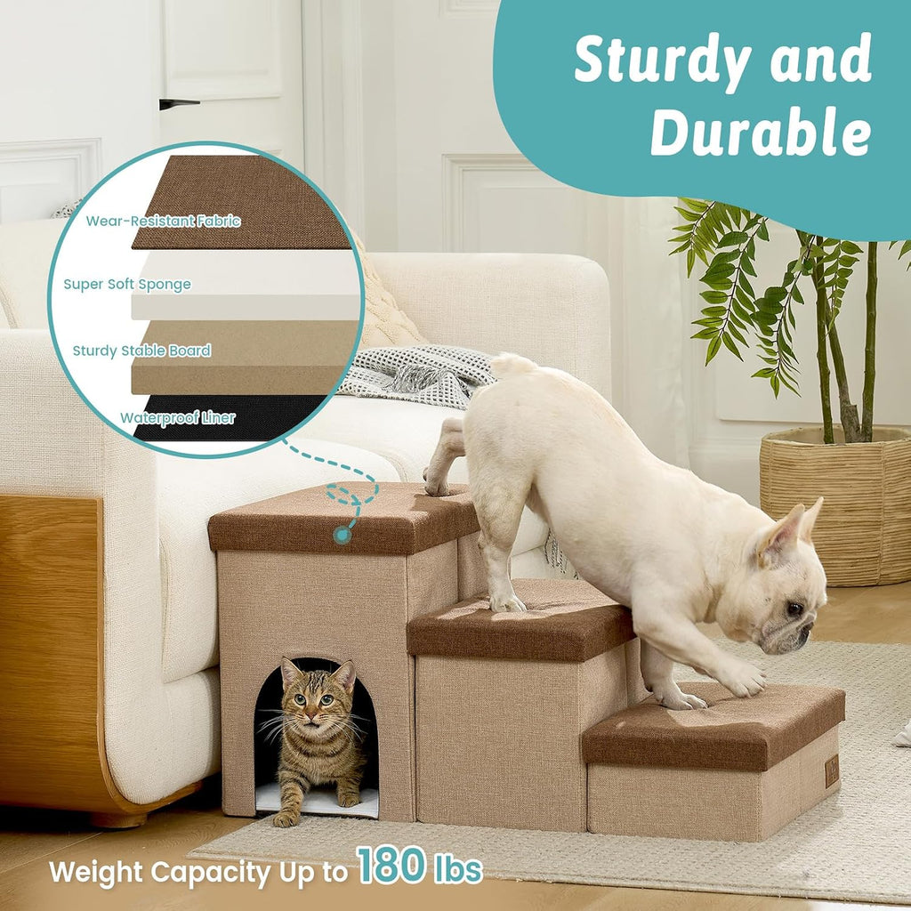 COZY KISS Dog Stairs with Storage, 17.7" H Dog Steps with Condo, 3-Step