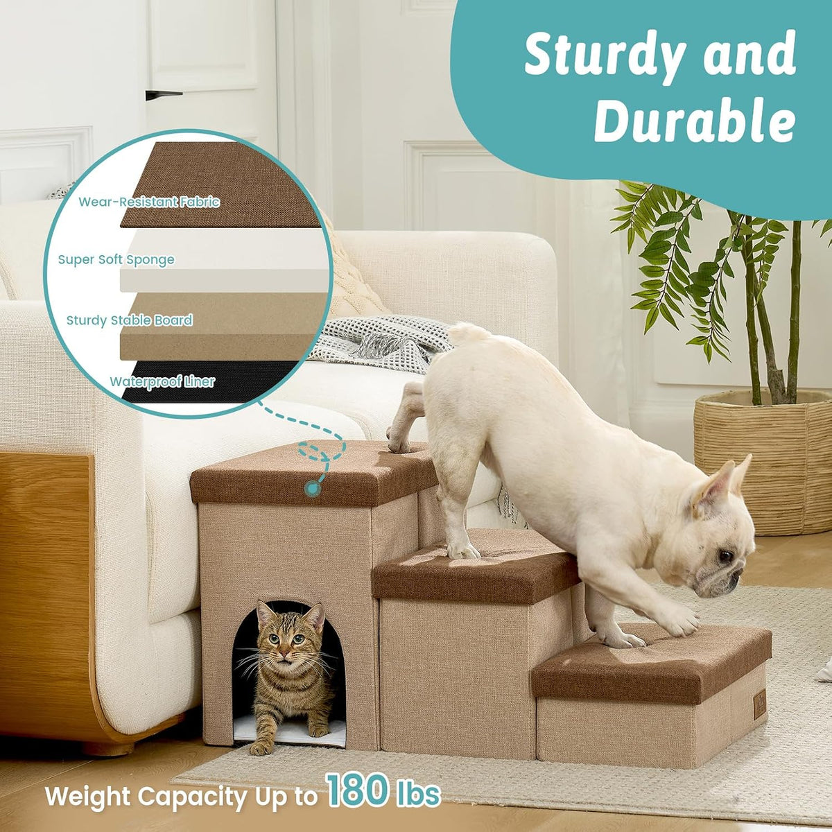 COZY KISS Dog Stairs with Storage, 22.6" H Dog Steps with Condo, 4-Step
