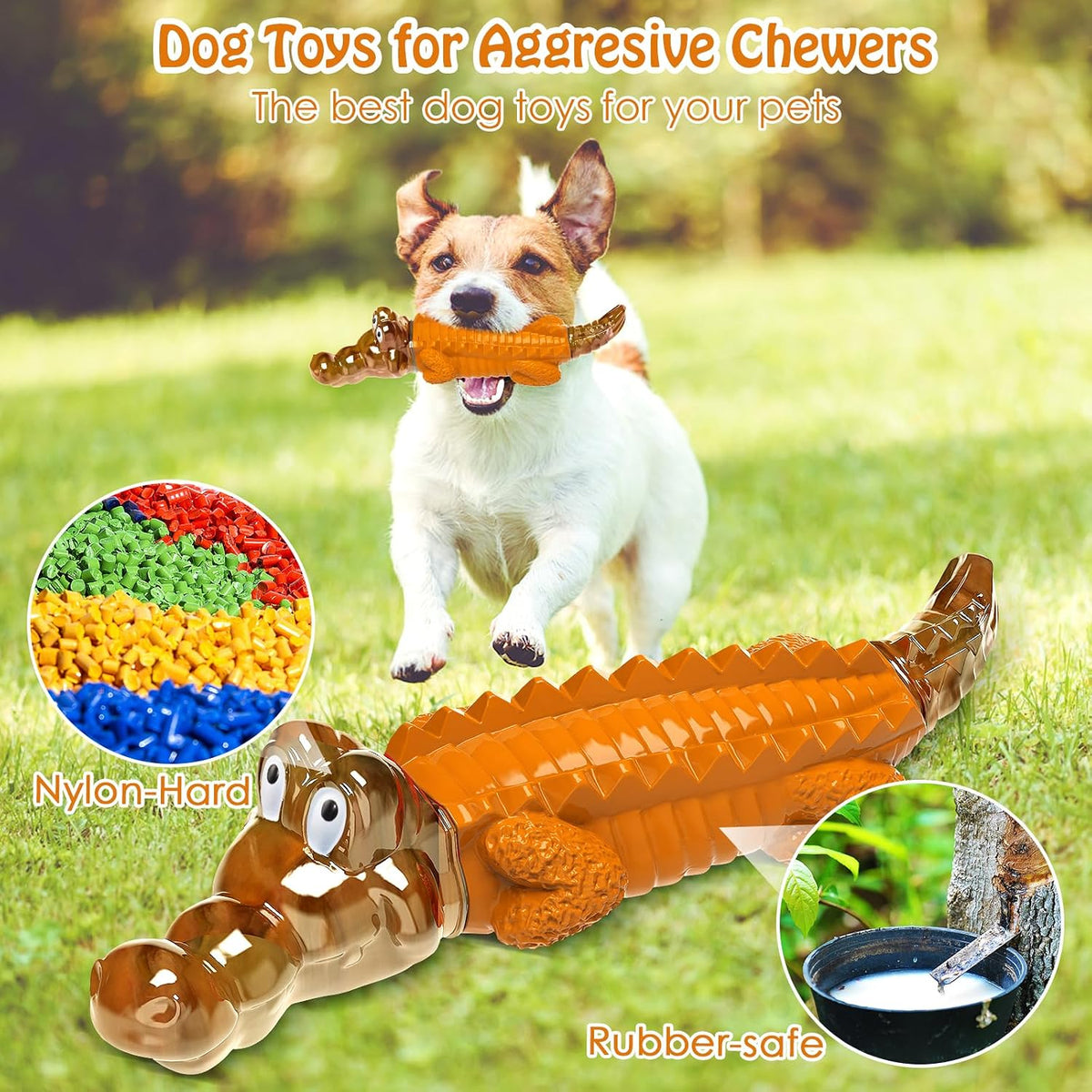 Jeefome Crocodile Dog Chew Toy for Small & Medium & Large Dogs | Clean Teeth, Tough Nylon and Natural Rubber for Boredom & Anxiety Relief（Orange）
