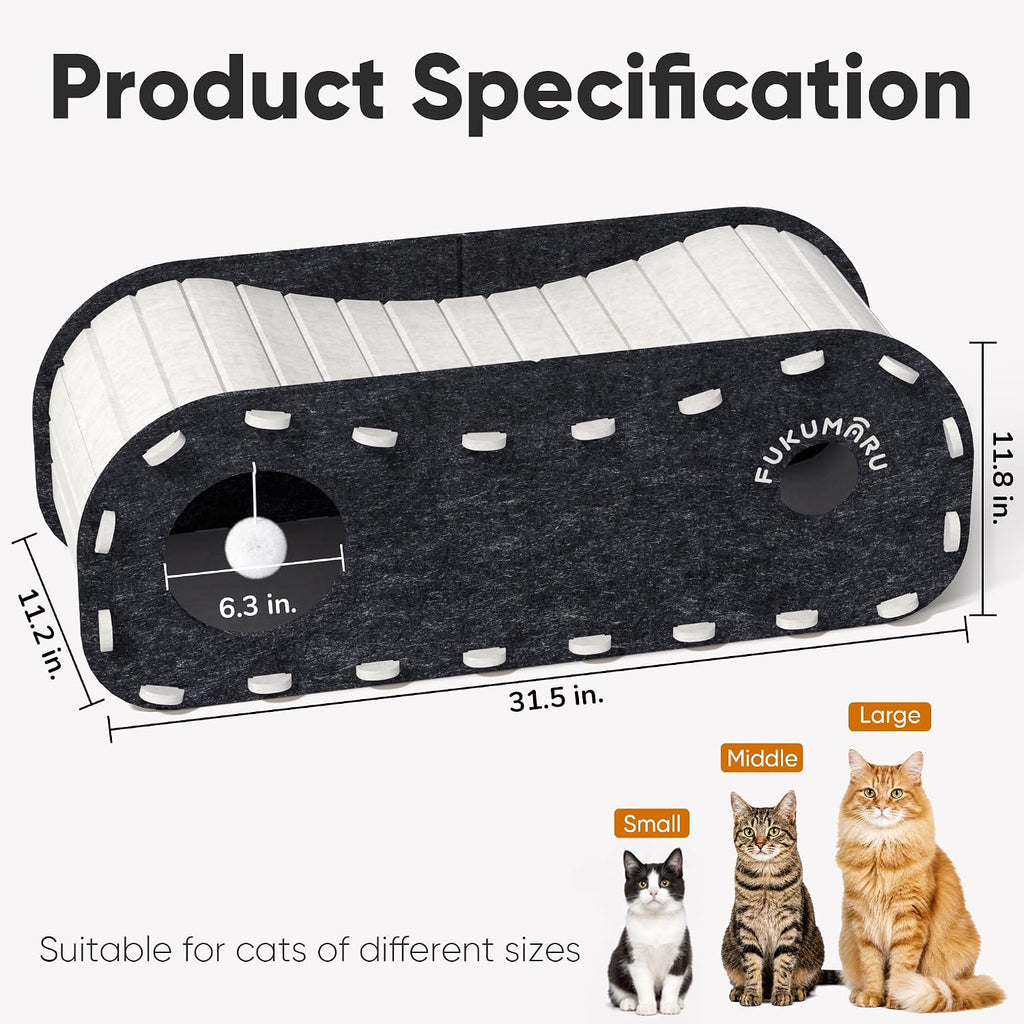 FUKUMARU Cat Bed Cave Tunnel, 31.5 Inch, Cat House Condo Indoor, Black