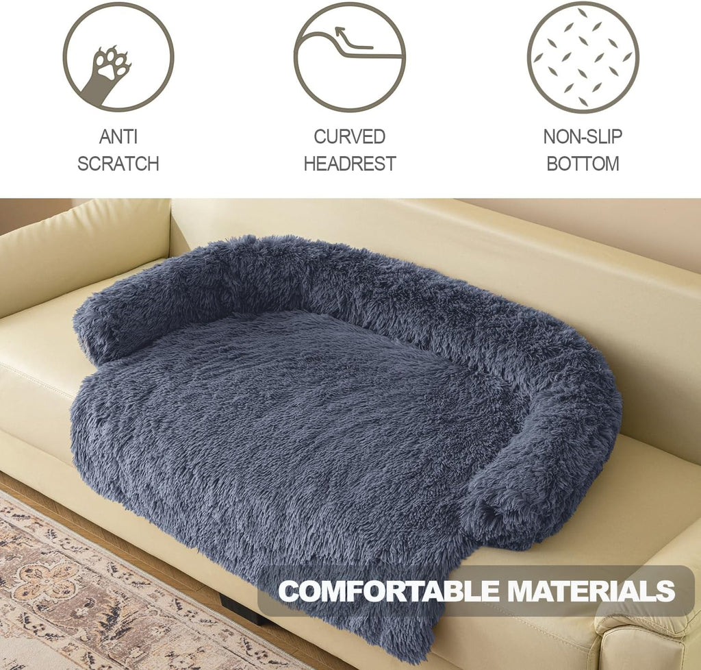 Calming Dogs/Cats Bed Mats, Dog Pad Washable Removable Couch Cover, Plush Long Fur Mat for Pets, Waterproof, Perfect for Small, Medium and Large Dogs and Cats (Navy Blue, 36"x31.5"x 5.0")