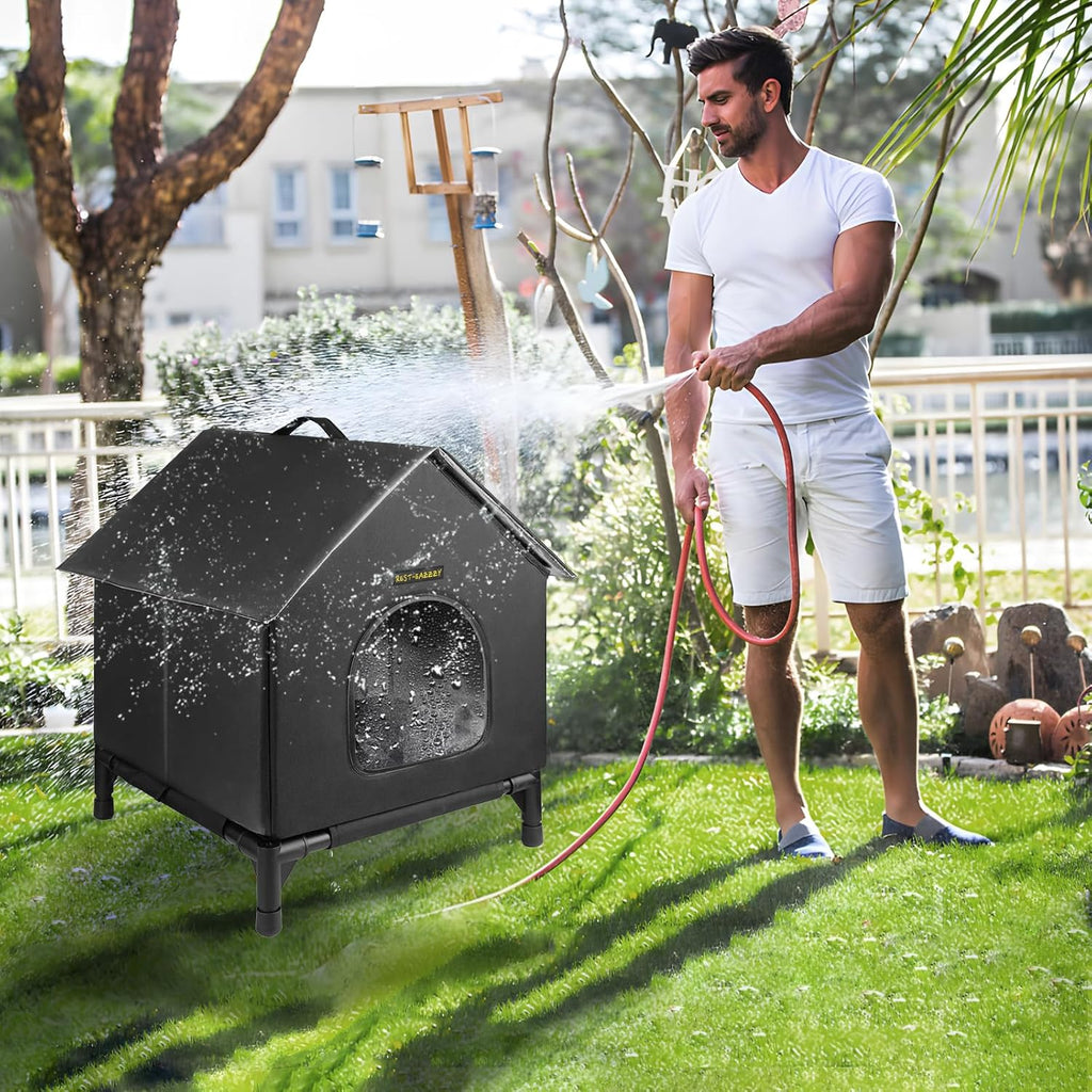 Rest-Eazzzy Cat House for Indoor and Outdoor Cats in Winter, Waterproof, Fully Insulated Shelter for Stray and Feral Cats, Great for Cat Houses for Outdoor and Cat Beds for Indoor Cats(Black, Medium)