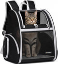 Cat Backpack Carrier for Small Dogs and Medium cat Puppy Kitten Bunny Pet Carrier Backpack Collapsible with Fully Ventilated Mesh with Safety Leash (Black, 12.9" L x 10.62" W x 15.5" H - M)