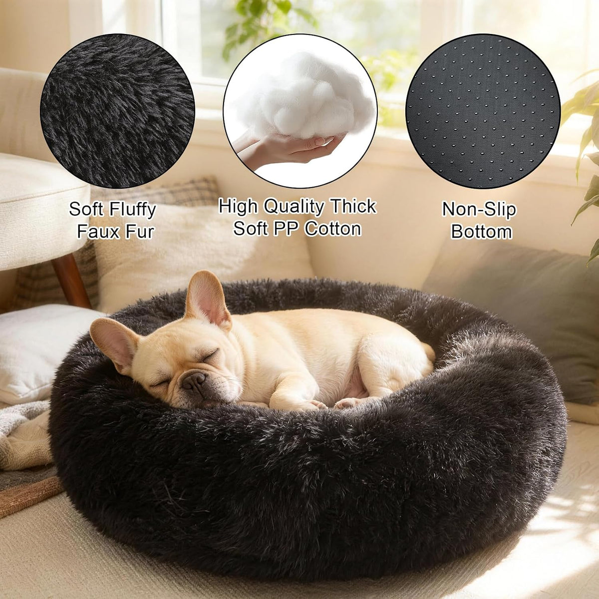 Donut Dog Bed for Medium Dogs Calming Round Washable Medium Sized Dog Bed