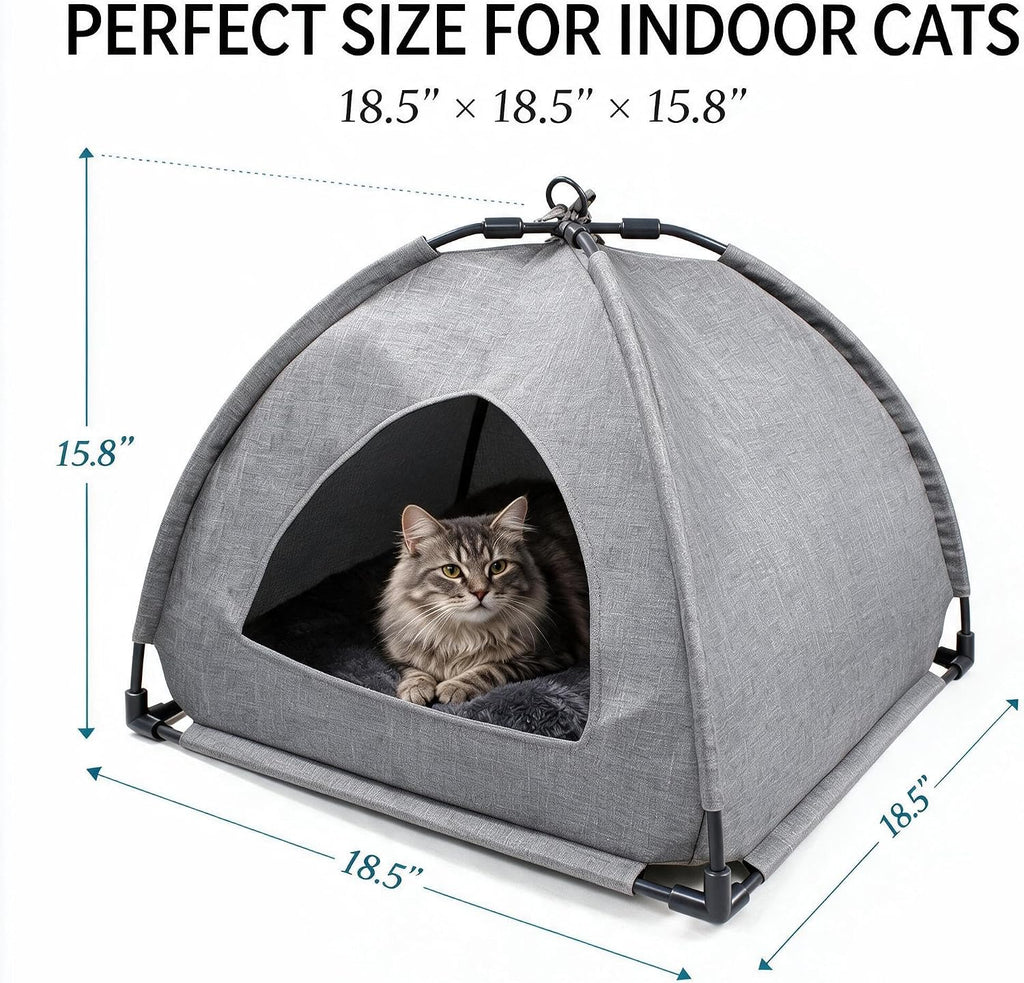Winsterch Gray Cat Tent Covered Pet House for Indoor Cats, Washable Cushion