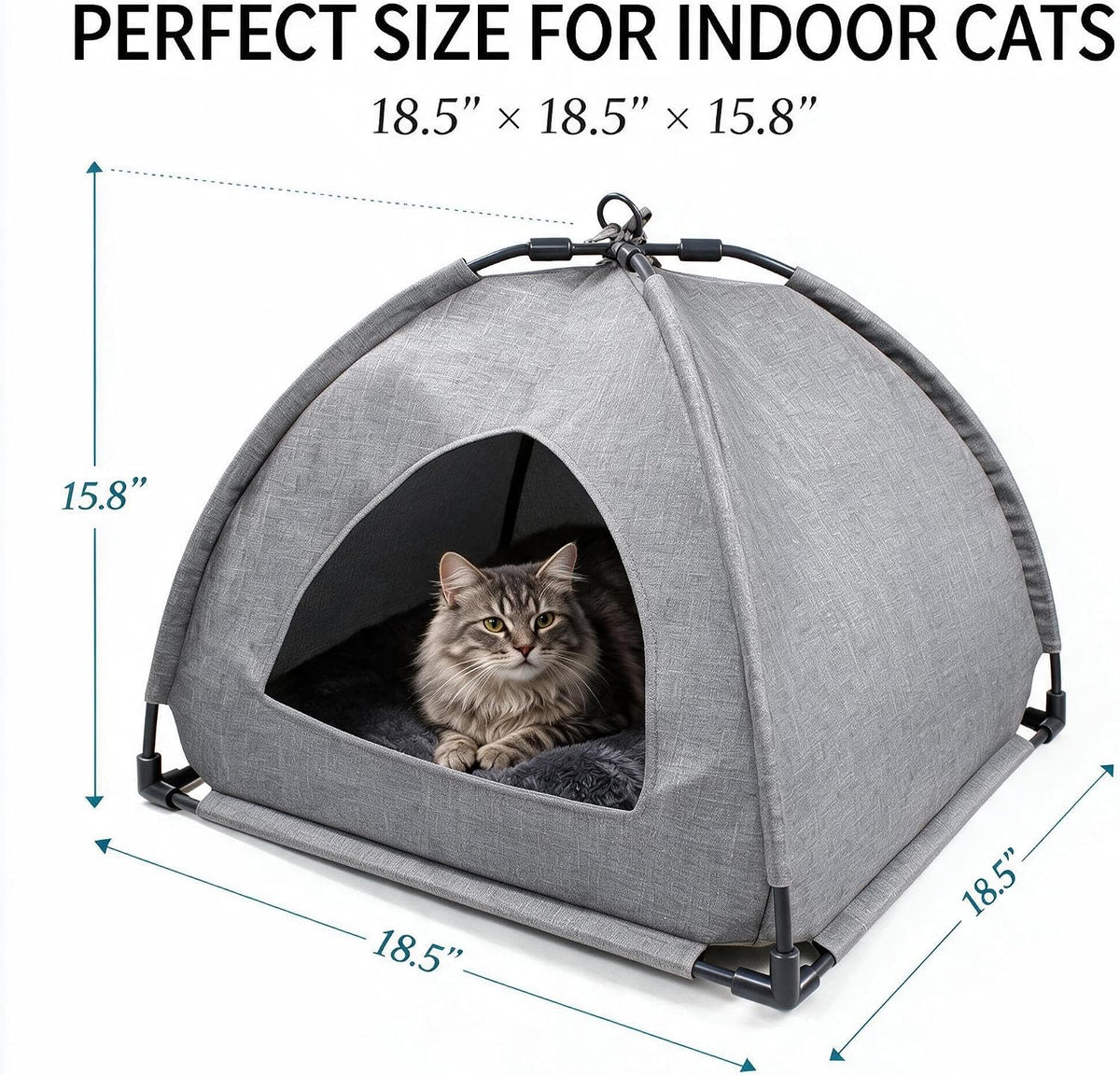Winsterch Gray Cat Tent Covered Pet House for Indoor Cats, Washable Cushion